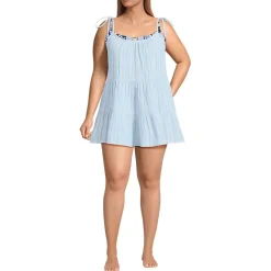 Women's Oversized Cotton Gauze Metallic Tiered Mini Cover-up Dress