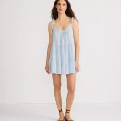 Women's Oversized Cotton Gauze Metallic Tiered Mini Cover-up Dress