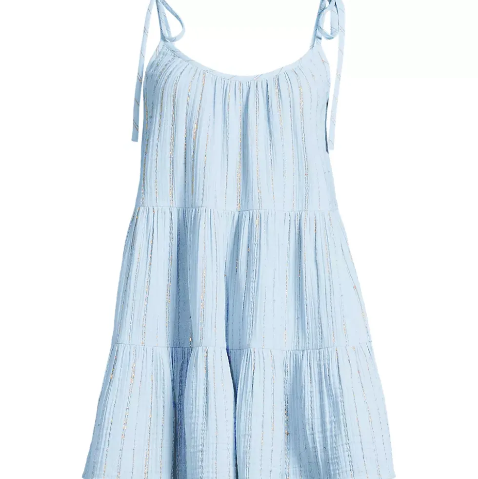 Women's Oversized Cotton Gauze Metallic Tiered Mini Cover-up Dress
