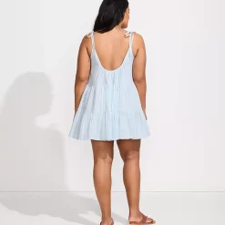 Women's Oversized Cotton Gauze Metallic Tiered Mini Cover-up Dress