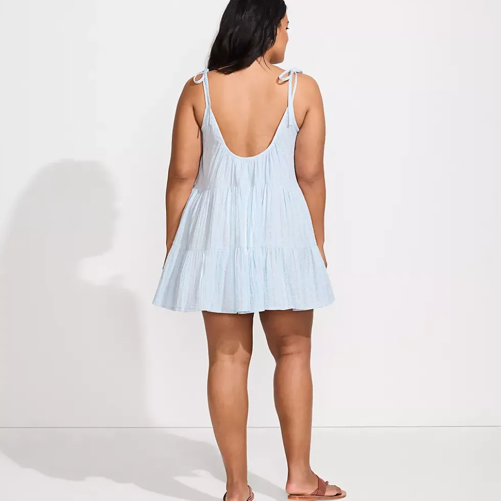 Women's Oversized Cotton Gauze Metallic Tiered Mini Cover-up Dress