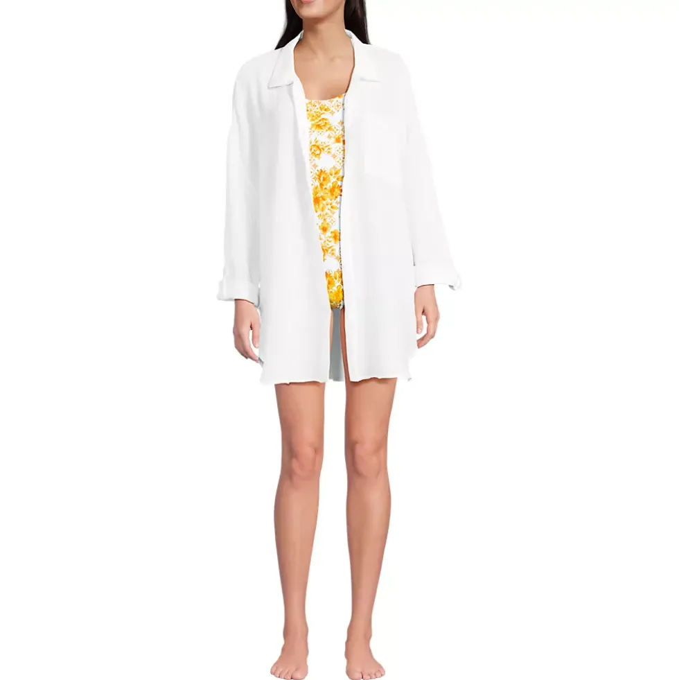 Women's Oversized Gauze Button Front Cover-Up Shirt