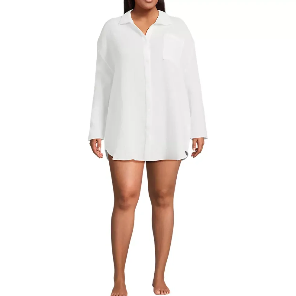 Women's Oversized Gauze Button Front Cover-Up Shirt