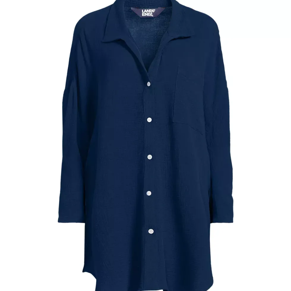 Women's Oversized Gauze Button Front Cover-Up Shirt