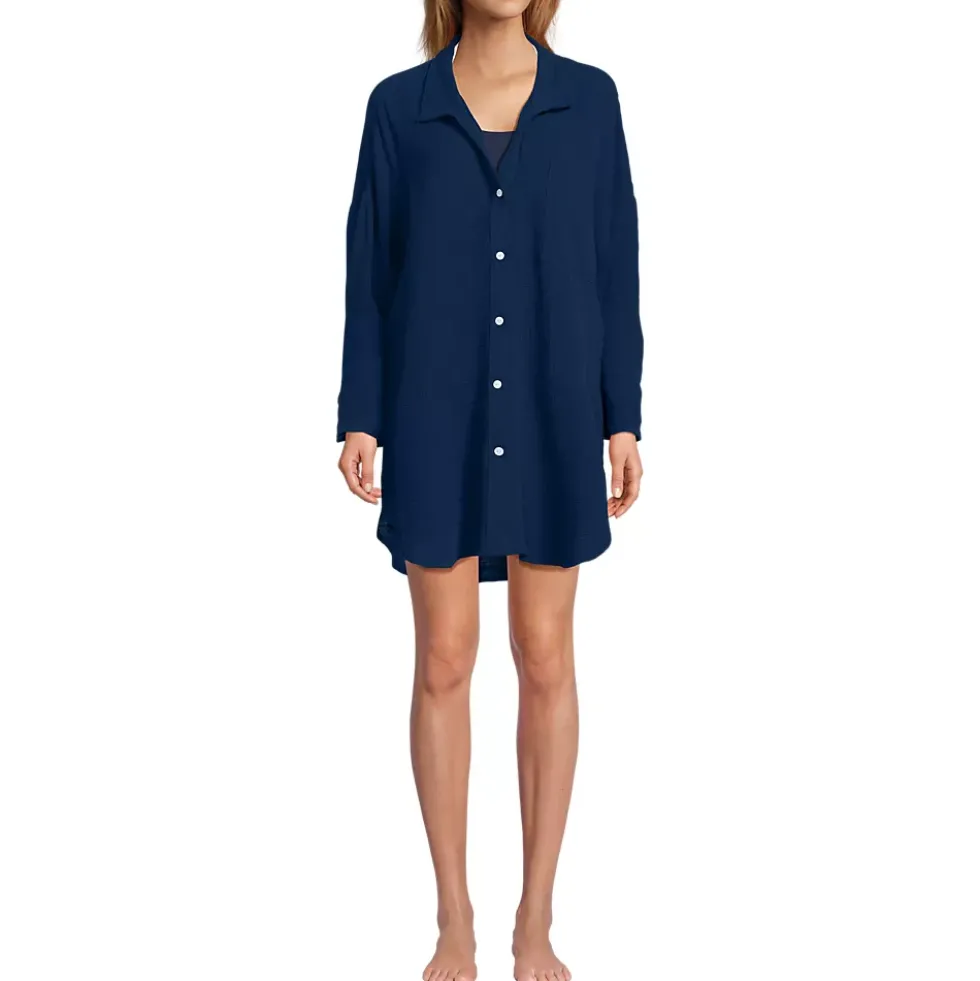 Women's Oversized Gauze Button Front Cover-Up Shirt