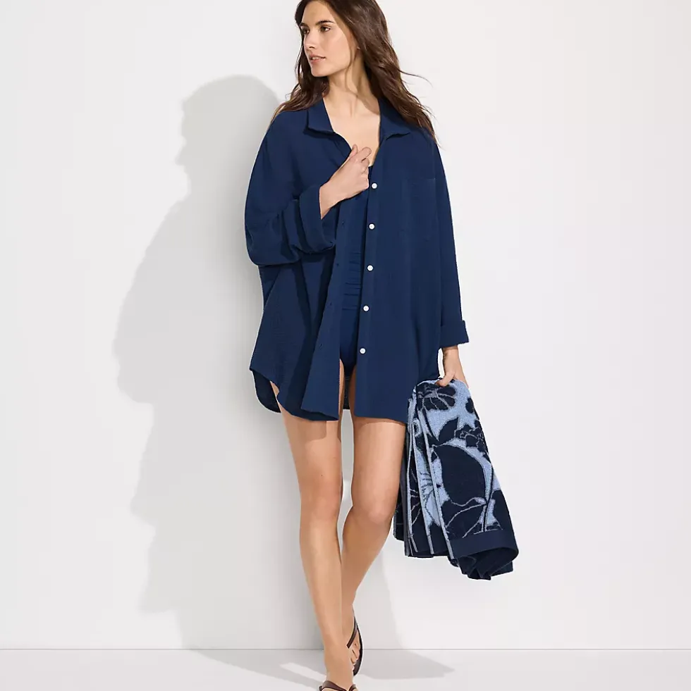 Women's Oversized Gauze Button Front Cover-Up Shirt