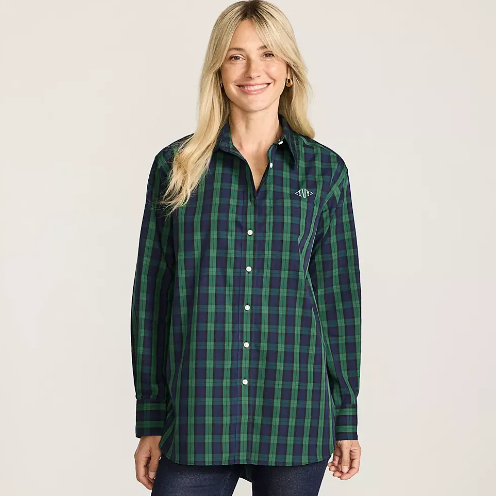 Women's Oversized No Iron Tunic with Statement Collar Shirt