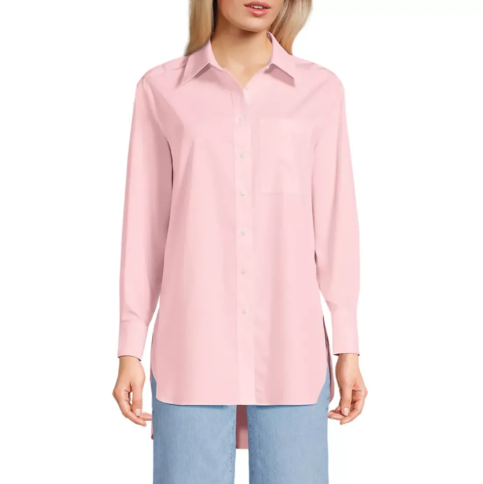Women's Oversized No Iron Tunic with Statement Collar Shirt