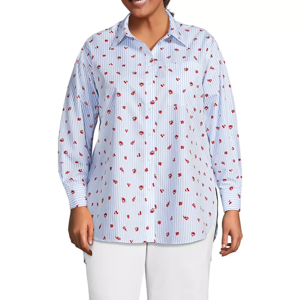Women's Oversized No Iron Tunic with Statement Collar Shirt