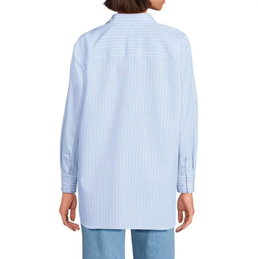 Women's Oversized No Iron Tunic with Statement Collar Shirt
