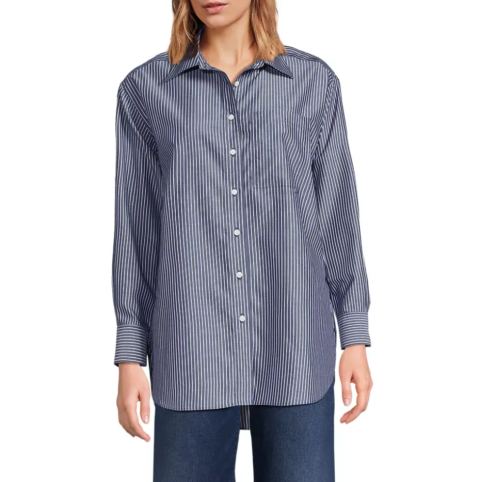 Women's Oversized No Iron Tunic with Statement Collar Shirt
