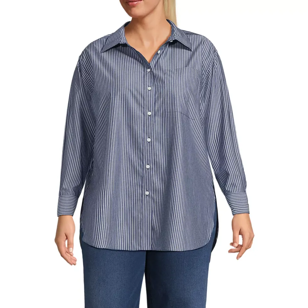 Women's Oversized No Iron Tunic with Statement Collar Shirt