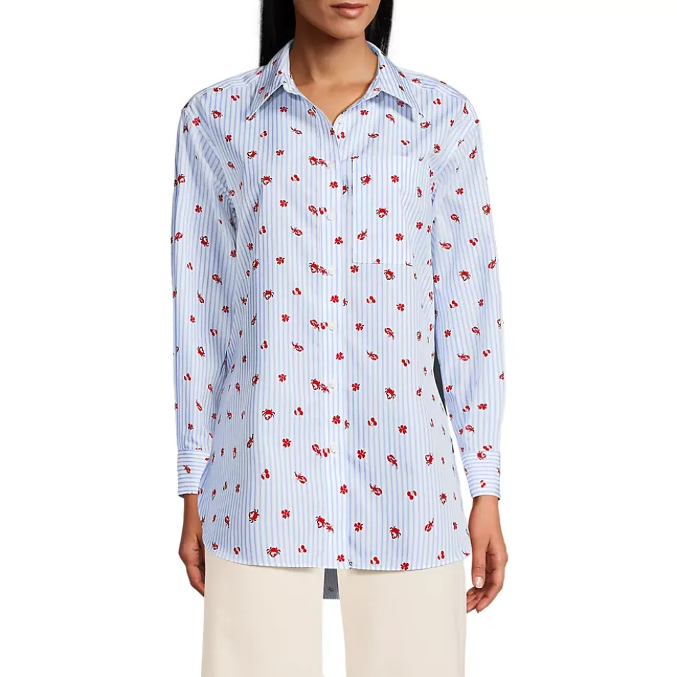 Women's Oversized No Iron Tunic with Statement Collar Shirt