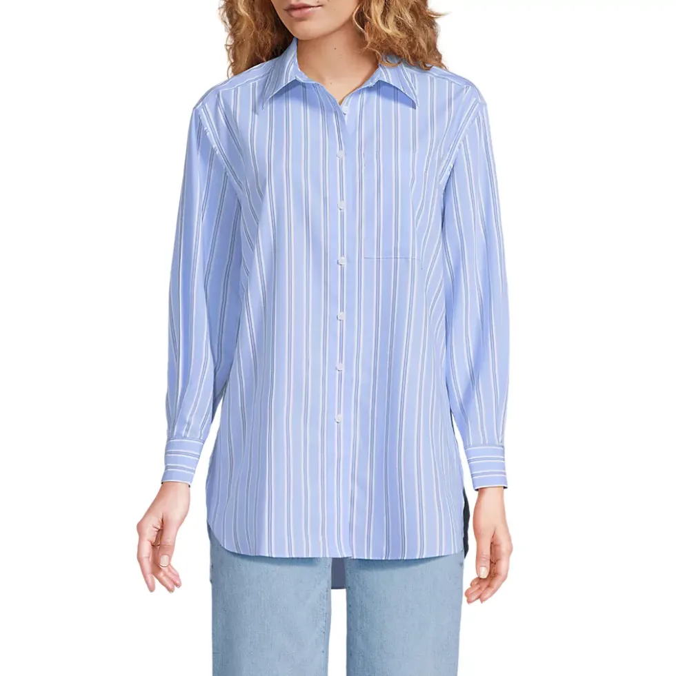 Women's Oversized No Iron Tunic with Statement Collar Shirt
