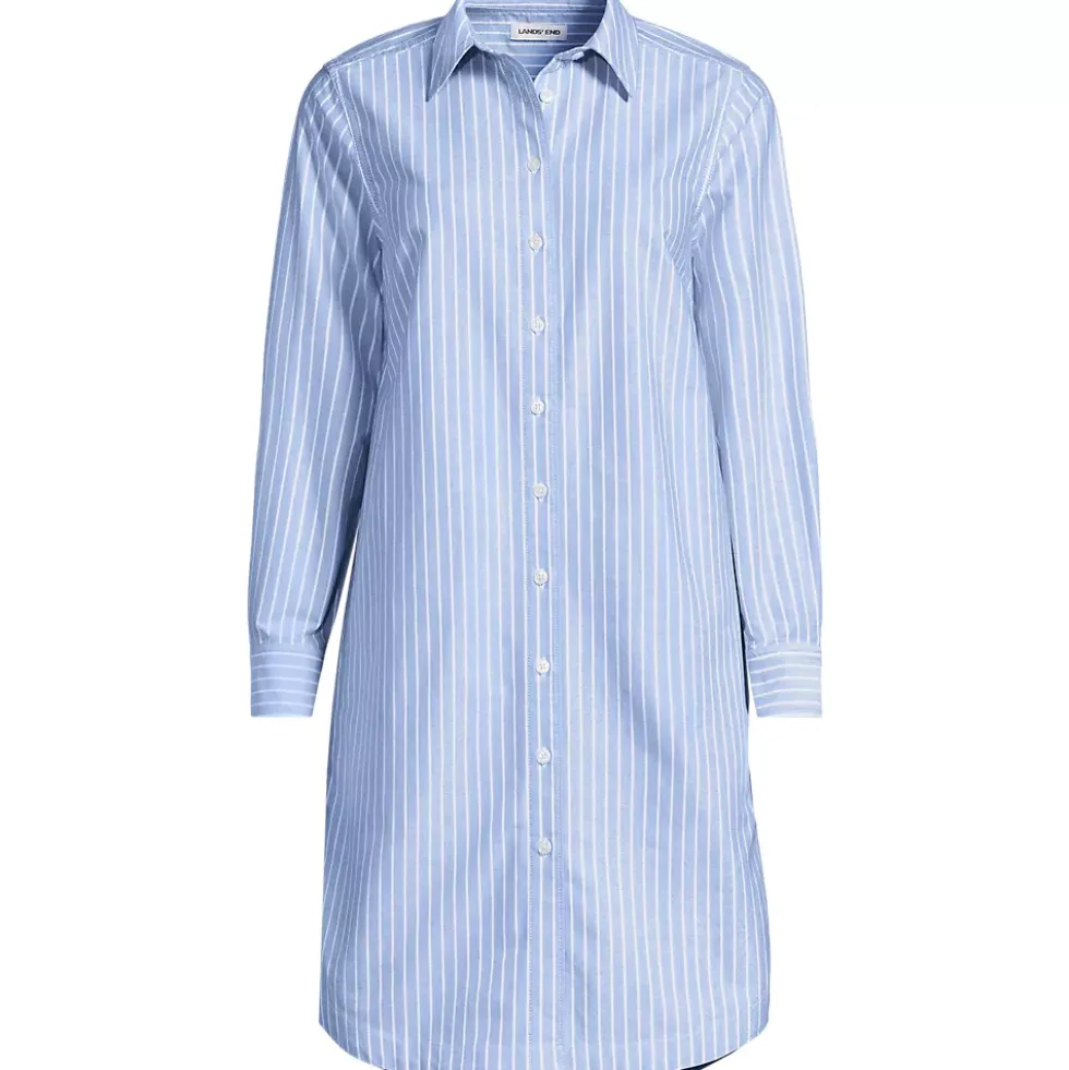 Women's Oxford Long Sleeve Button Front Shirt Dress