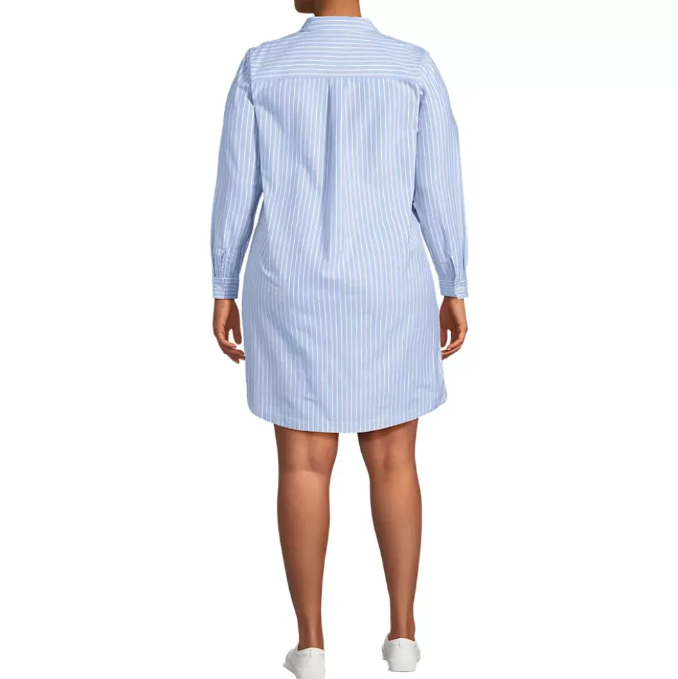 Women's Oxford Long Sleeve Button Front Shirt Dress