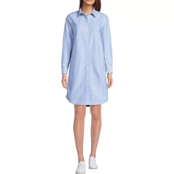 Women's Oxford Long Sleeve Button Front Shirt Dress