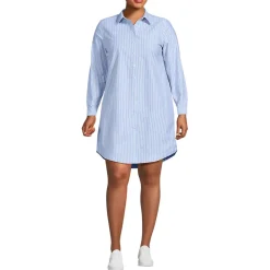 Women's Oxford Long Sleeve Button Front Shirt Dress