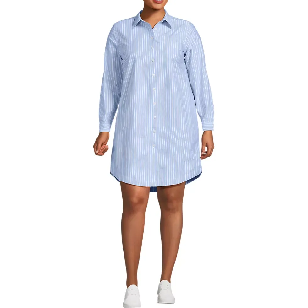 Women's Oxford Long Sleeve Button Front Shirt Dress