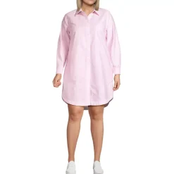 Women's Oxford Long Sleeve Button Front Shirt Dress