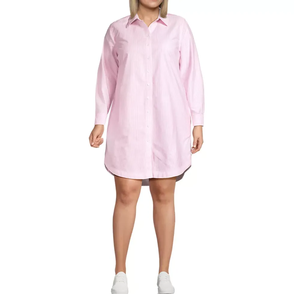 Women's Oxford Long Sleeve Button Front Shirt Dress