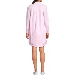 Women's Oxford Long Sleeve Button Front Shirt Dress