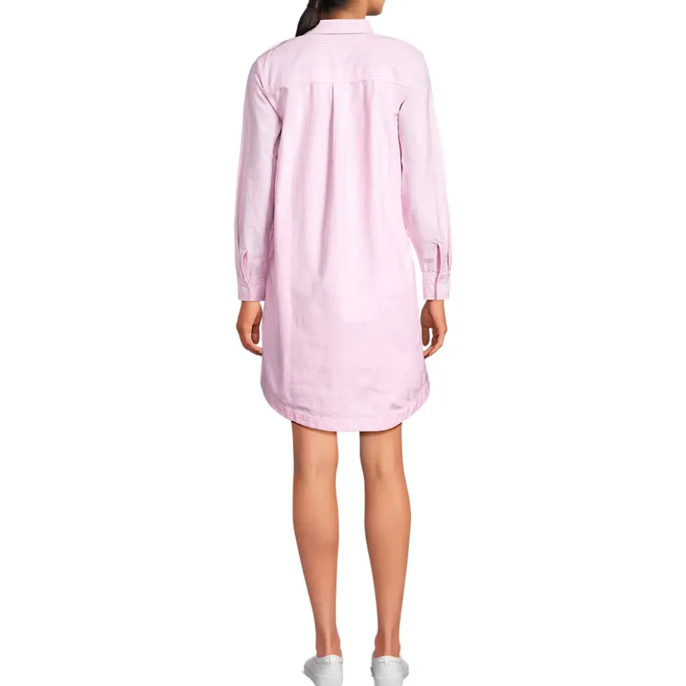 Women's Oxford Long Sleeve Button Front Shirt Dress