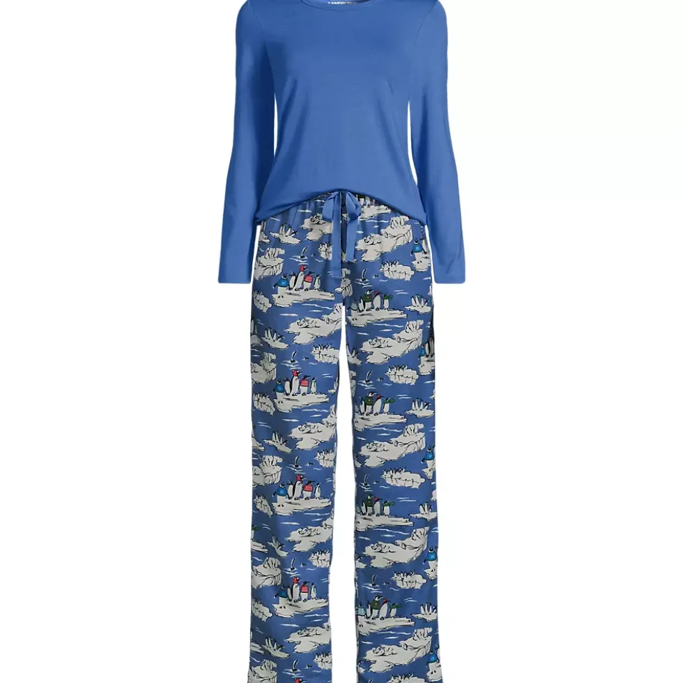 Women's Pajama Gift Set - Knit Long Sleeve Top and Flannel Pants