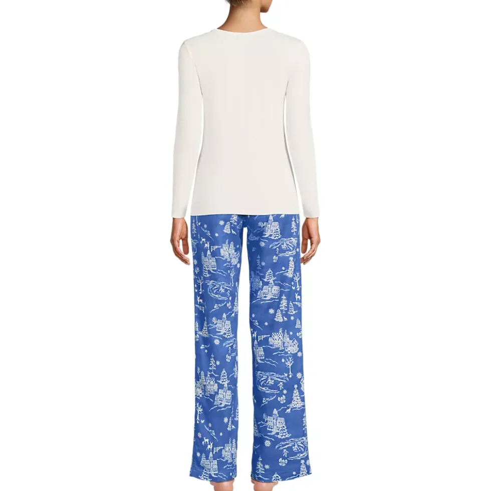 Women's Pajama Gift Set - Knit Long Sleeve Top and Flannel Pants