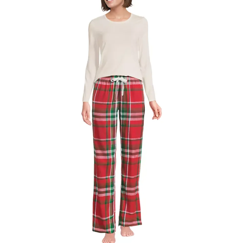 Women's Pajama Gift Set - Knit Long Sleeve Top and Flannel Pants