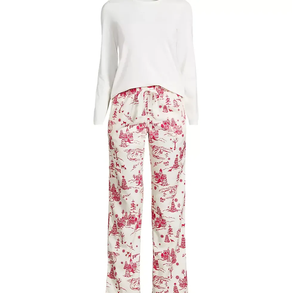 Women's Pajama Gift Set - Knit Long Sleeve Top and Flannel Pants