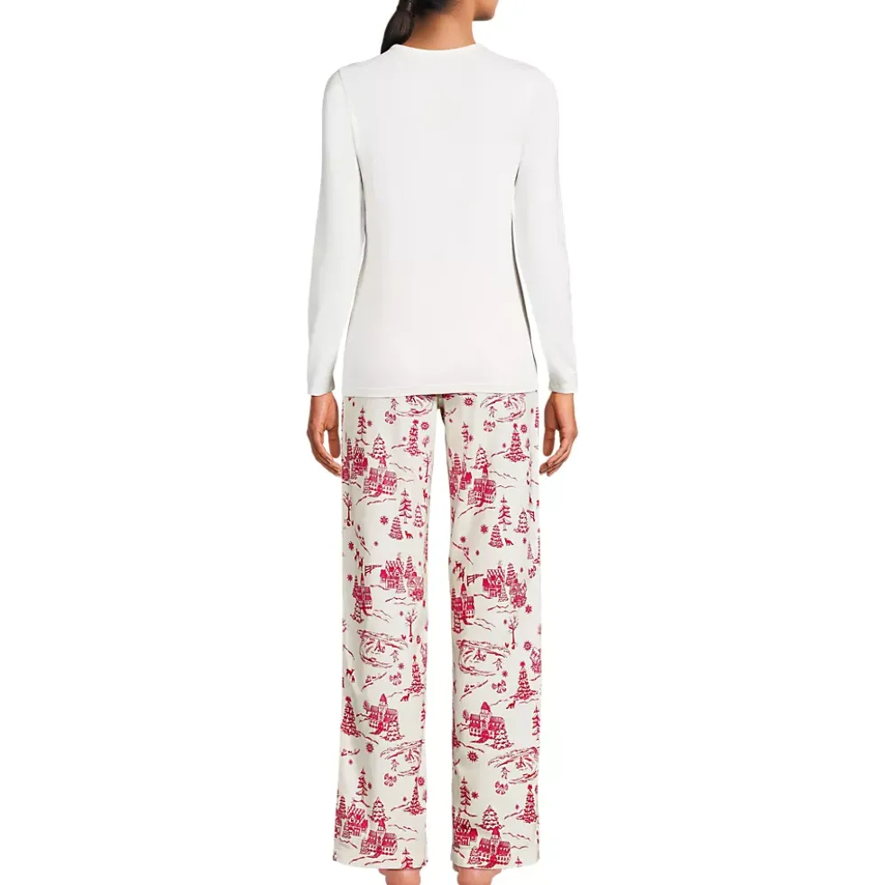 Women's Pajama Gift Set - Knit Long Sleeve Top and Flannel Pants