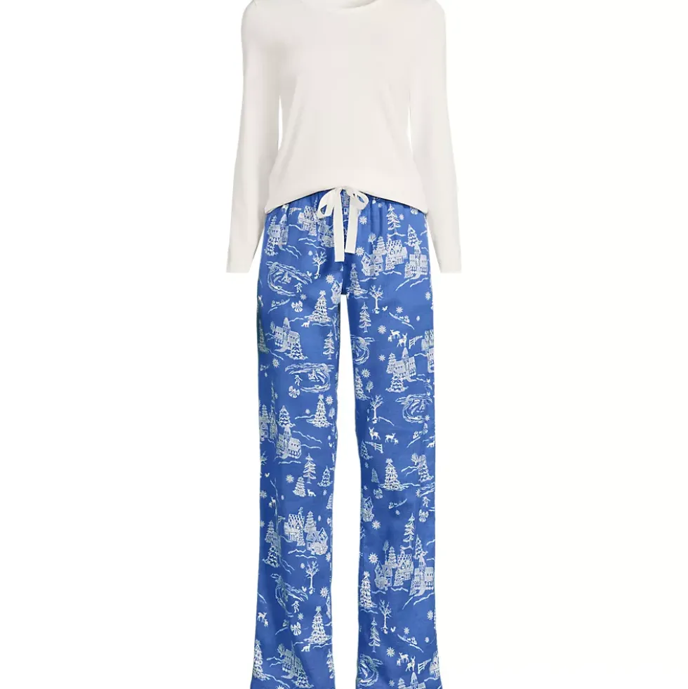 Women's Pajama Gift Set - Knit Long Sleeve Top and Flannel Pants