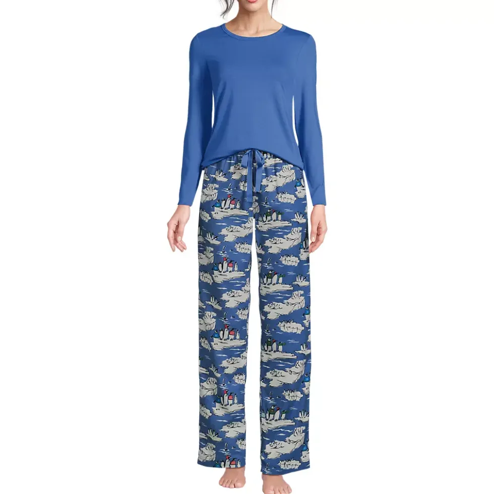Women's Pajama Gift Set - Knit Long Sleeve Top and Flannel Pants