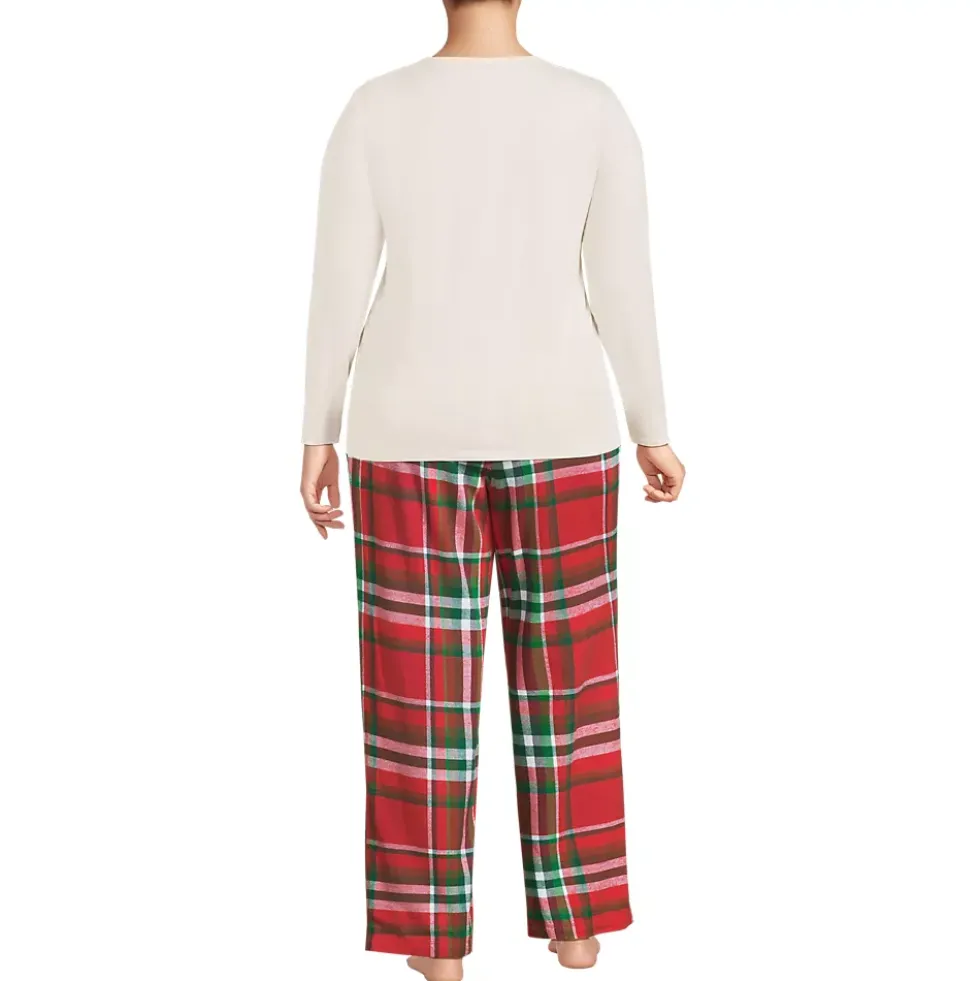 Women's Pajama Gift Set - Knit Long Sleeve Top and Flannel Pants