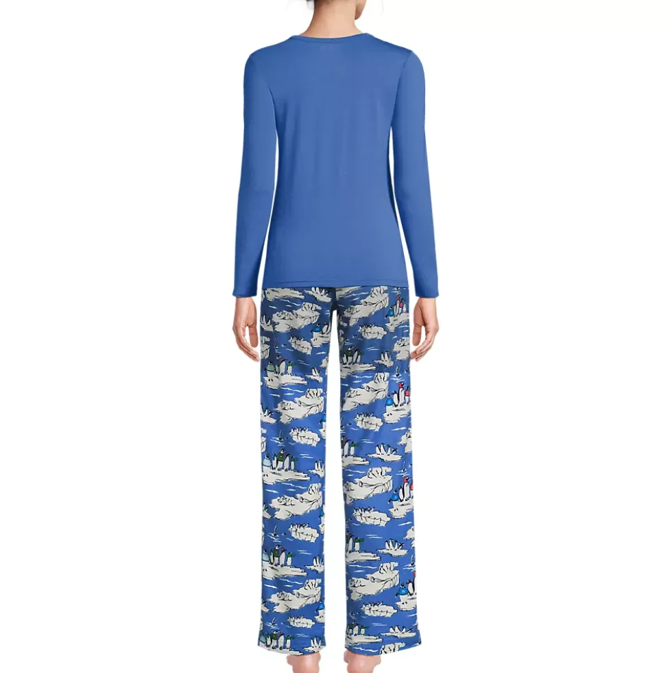 Women's Pajama Gift Set - Knit Long Sleeve Top and Flannel Pants