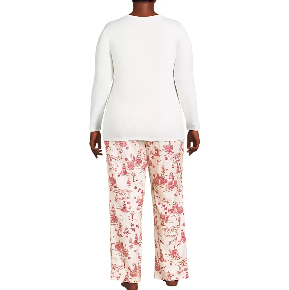 Women's Pajama Gift Set - Knit Long Sleeve Top and Flannel Pants