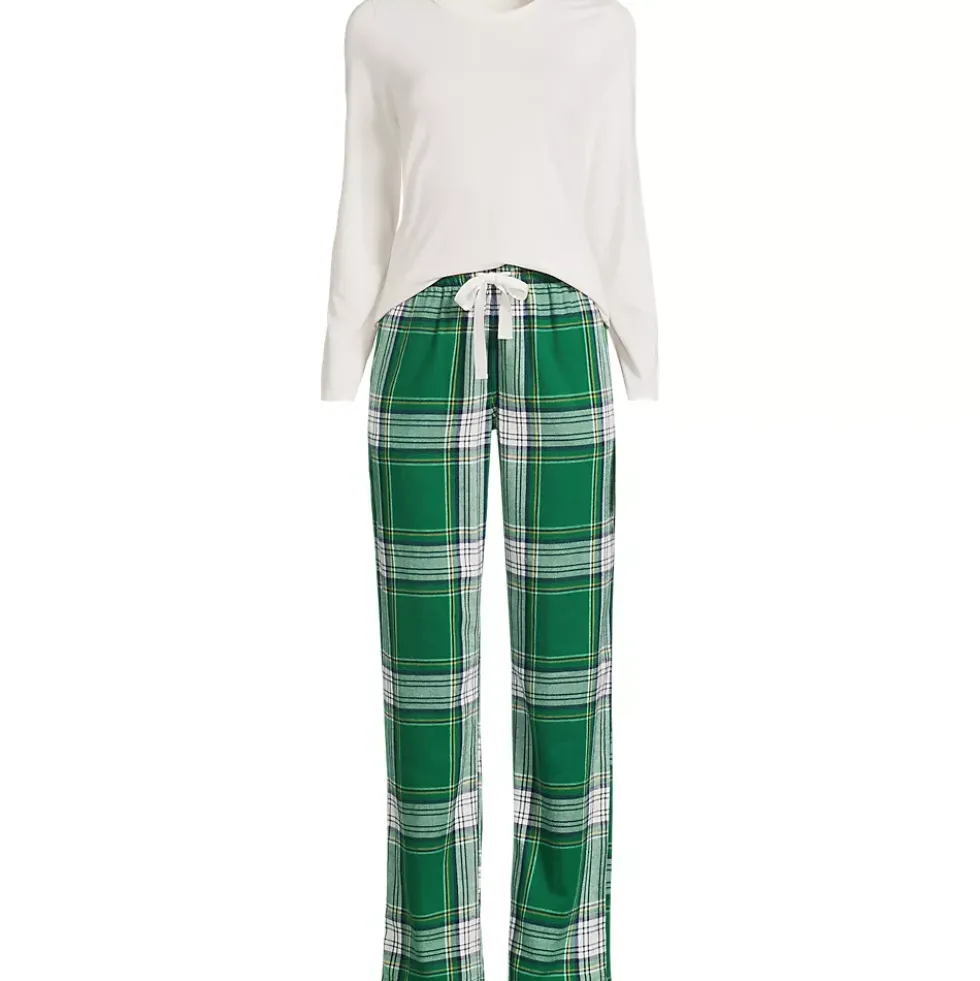 Women's Pajama Gift Set - Knit Long Sleeve Top and Flannel Pants