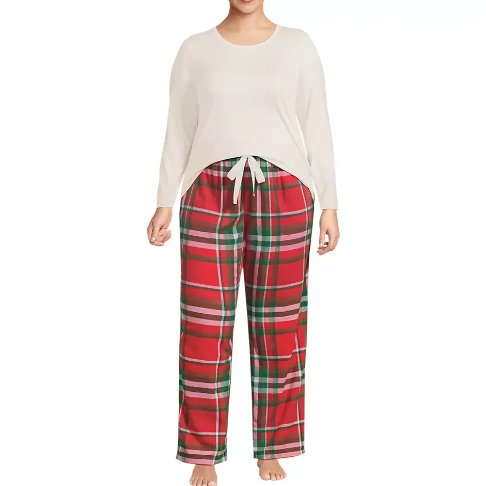 Women's Pajama Gift Set - Knit Long Sleeve Top and Flannel Pants