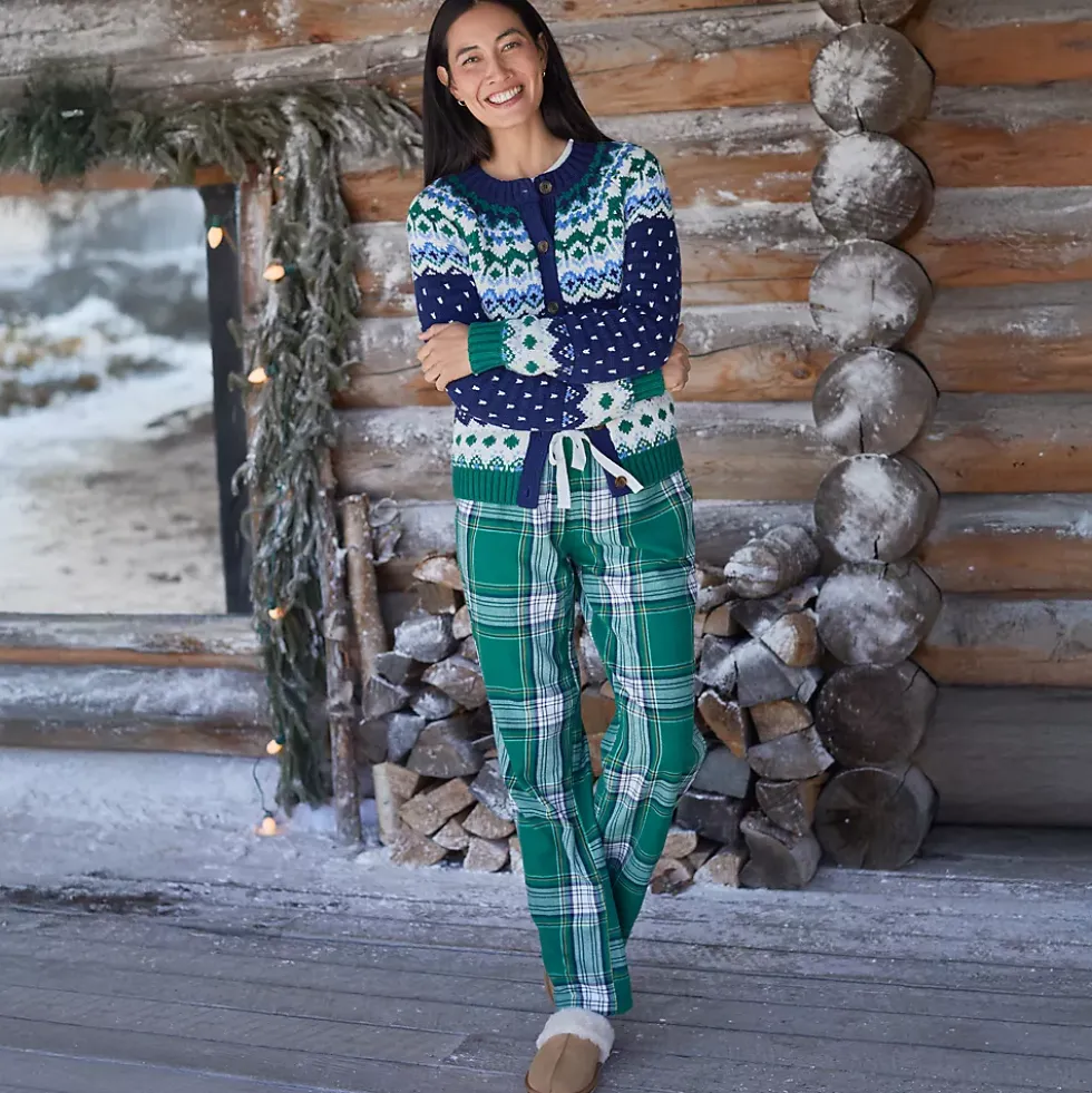 Women's Pajama Gift Set - Knit Long Sleeve Top and Flannel Pants