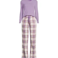 Women's Pajama Gift Set - Knit Long Sleeve Top and Flannel Pants