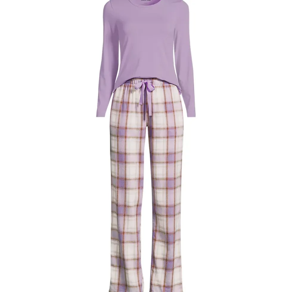 Women's Pajama Gift Set - Knit Long Sleeve Top and Flannel Pants