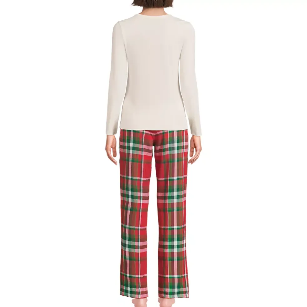 Women's Pajama Gift Set - Knit Long Sleeve Top and Flannel Pants