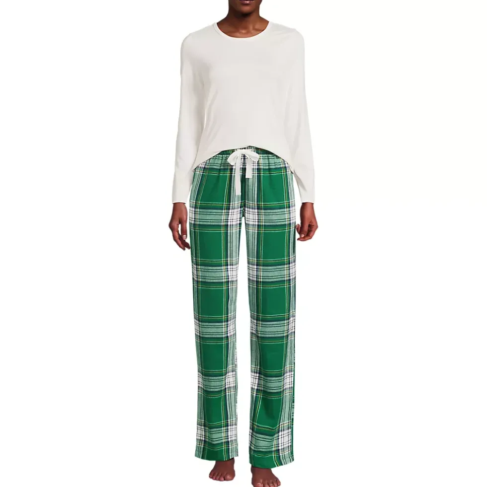 Women's Pajama Gift Set - Knit Long Sleeve Top and Flannel Pants