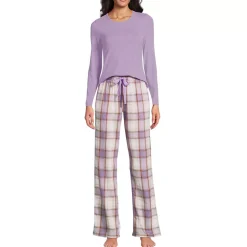 Women's Pajama Gift Set - Knit Long Sleeve Top and Flannel Pants