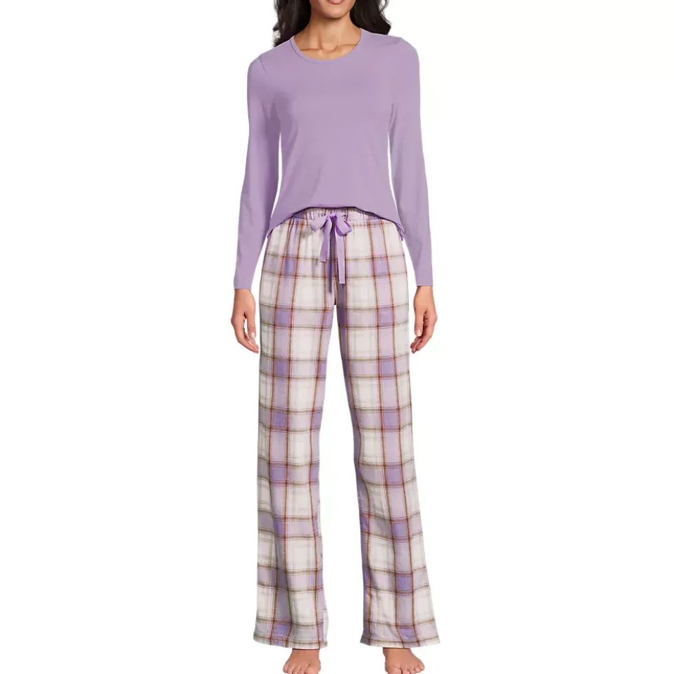 Women's Pajama Gift Set - Knit Long Sleeve Top and Flannel Pants
