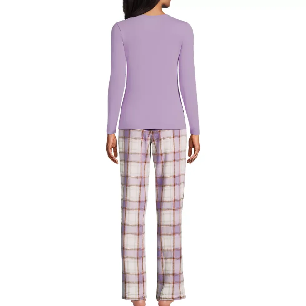 Women's Pajama Gift Set - Knit Long Sleeve Top and Flannel Pants