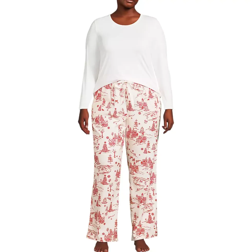 Women's Pajama Gift Set - Knit Long Sleeve Top and Flannel Pants