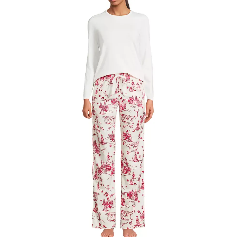Women's Pajama Gift Set - Knit Long Sleeve Top and Flannel Pants