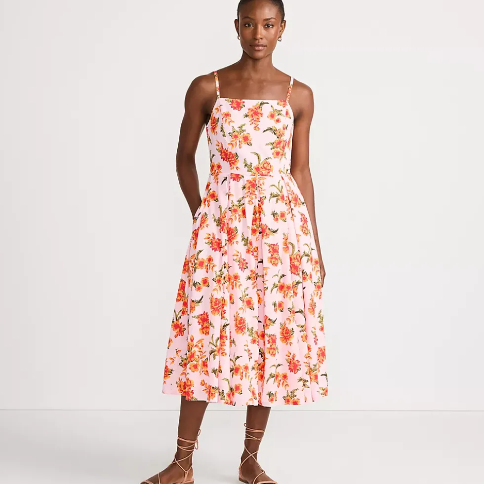 Women's Petite Cotton Voile Pleated Midi Dress